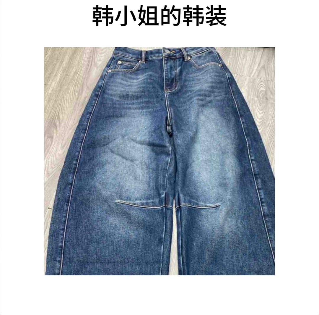 韩小姐韩国东大门加绒弯刀牛仔裤08722