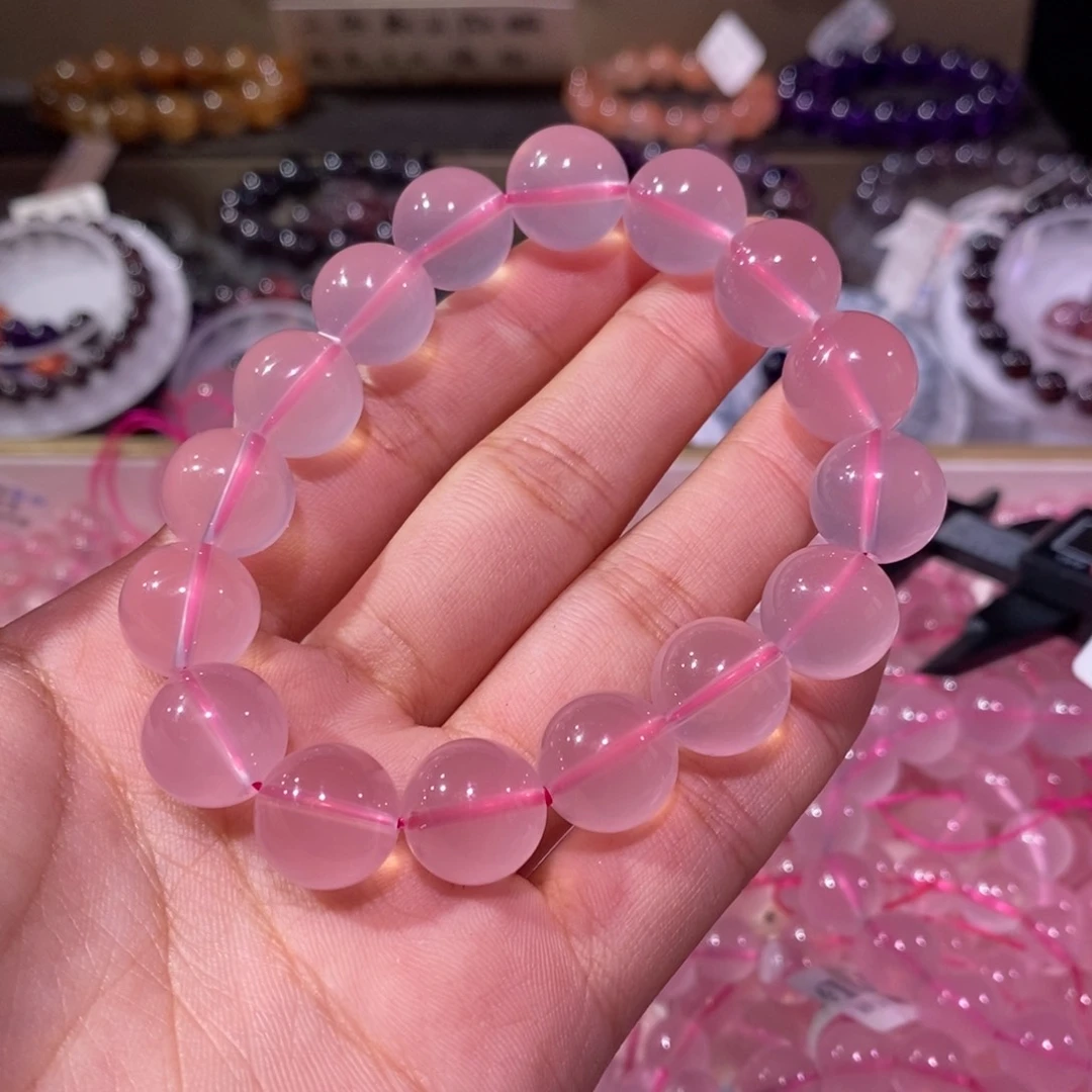 水晶手串未镶嵌只*高货粉晶13+