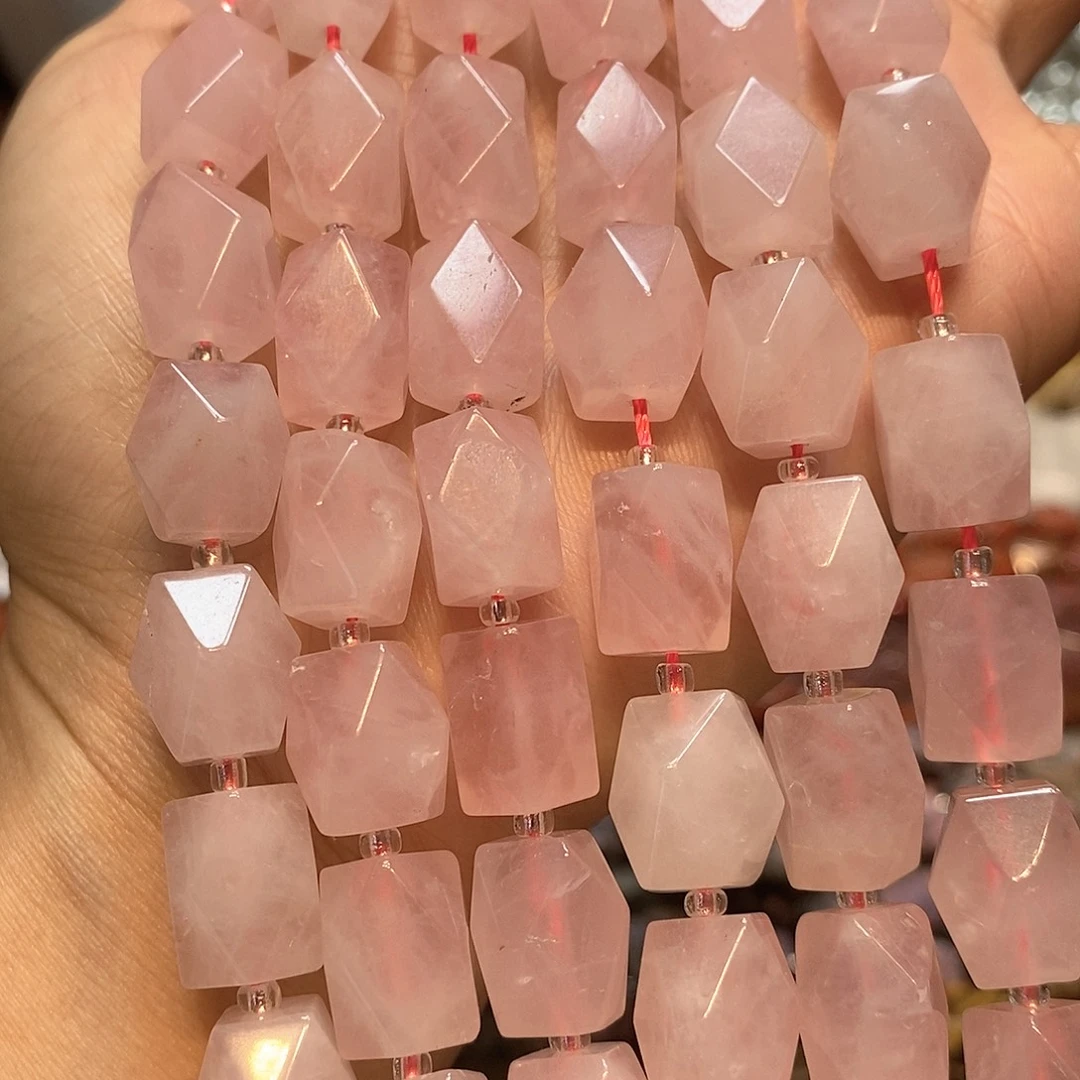 玛瑙/玉髓未镶嵌珠宝半成品天然粉晶长八棱一条10✖️14mm
