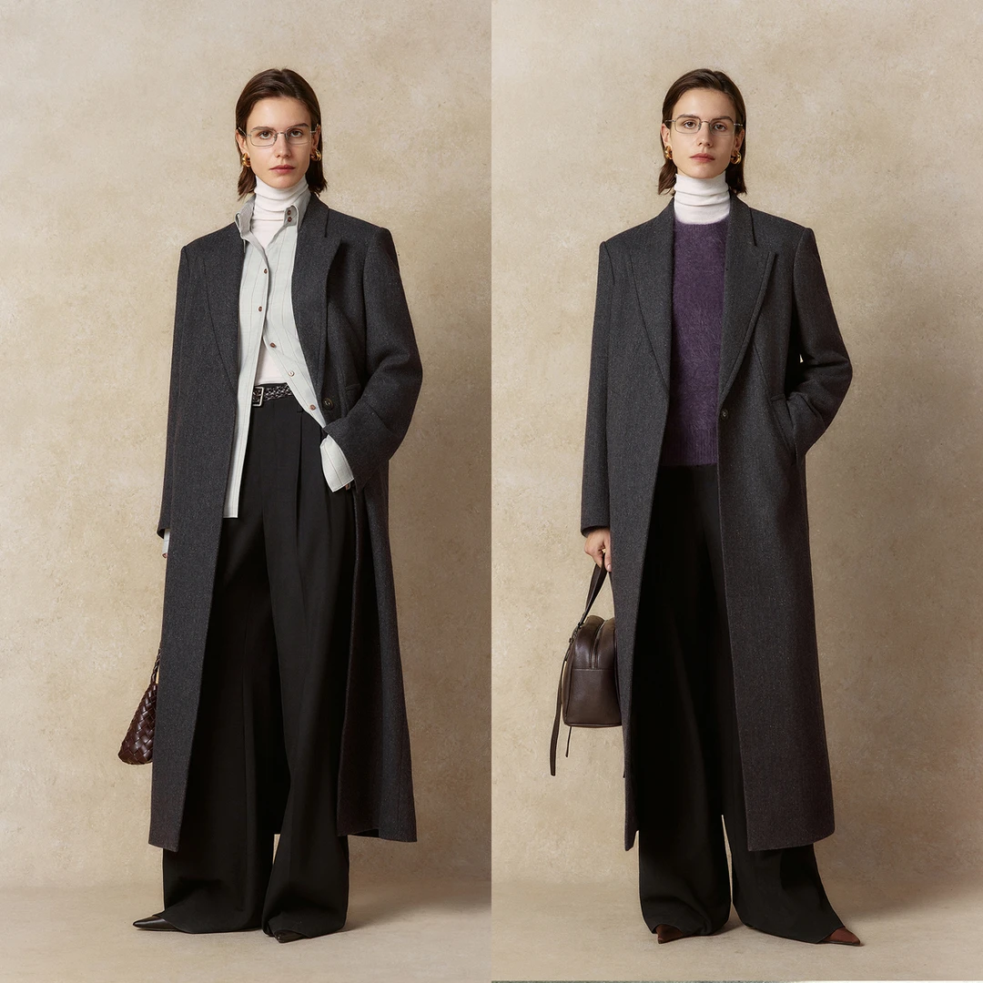 LYNEE x TORIL【星空彩点】新 澳洲绵羊毛 翻领长外套女TGD2FAW017