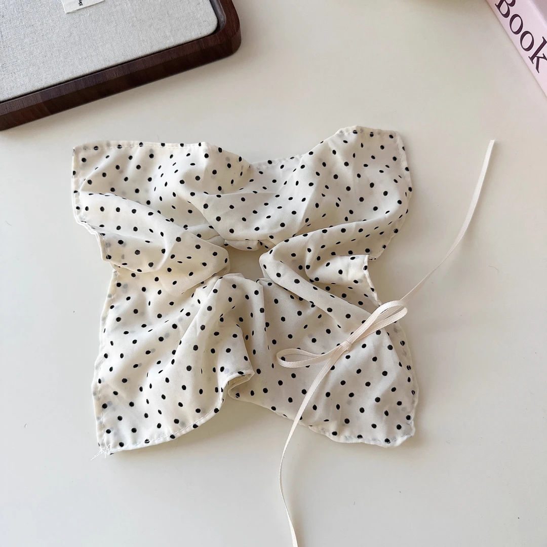 韩系波点蝴蝶结发圈头绳女法式优雅高级感马尾飘带发绳方巾头饰品