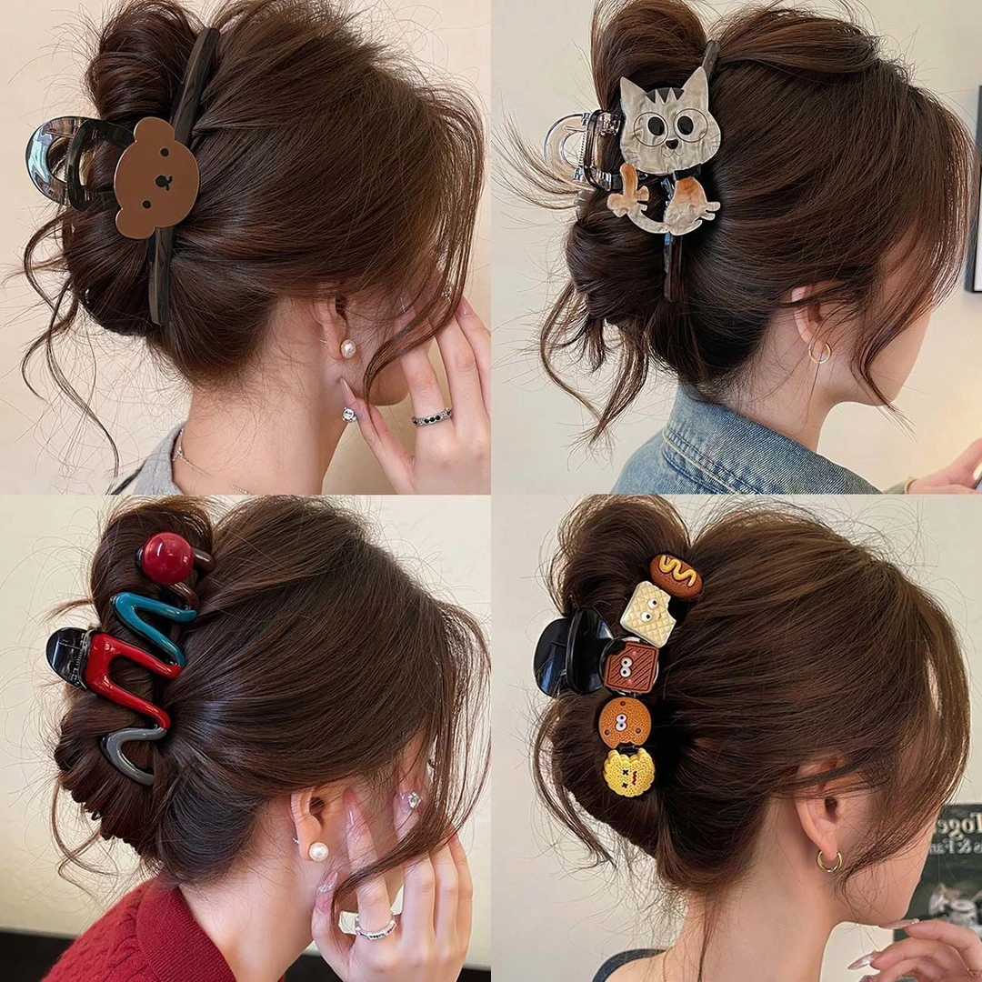 萌趣可爱小熊抓夹女2025新款高级感鲨鱼夹发夹后脑勺头饰盘发夹子