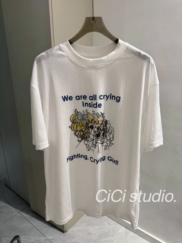 春夏新款 潮牌涂鸦美女T恤 宽松款舒适透气