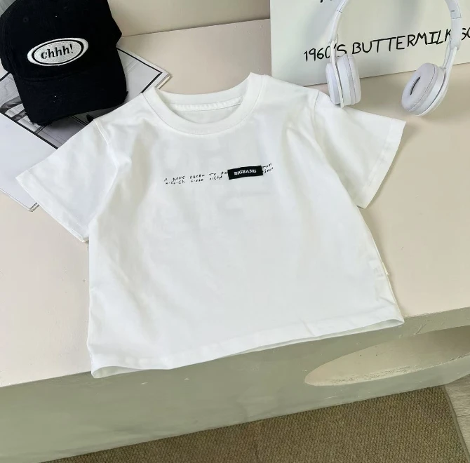 2025年夏季新款儿童短袖休闲百搭宽松时尚洋气80079白色短袖