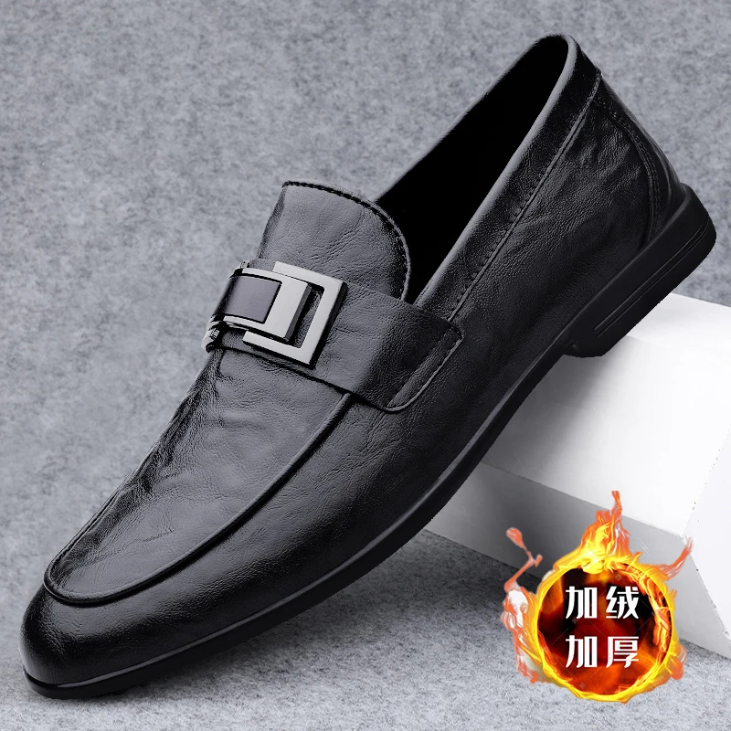 皮鞋男新款时尚百搭软底透气休闲鞋一脚蹬韩版潮防滑通勤商务男鞋