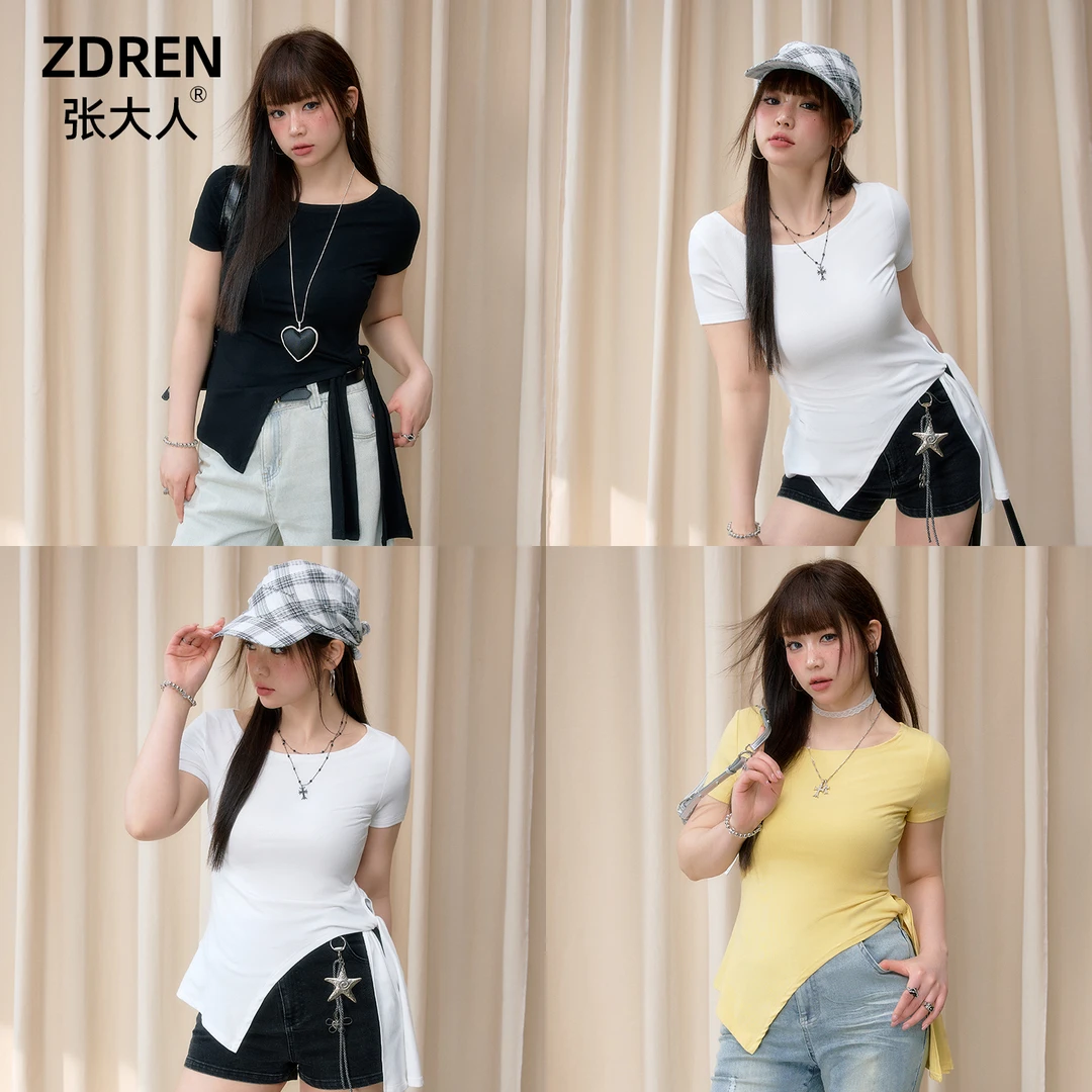 张大人【百搭方程】大码女装微胖妹妹气质显瘦简约不规则上衣套装