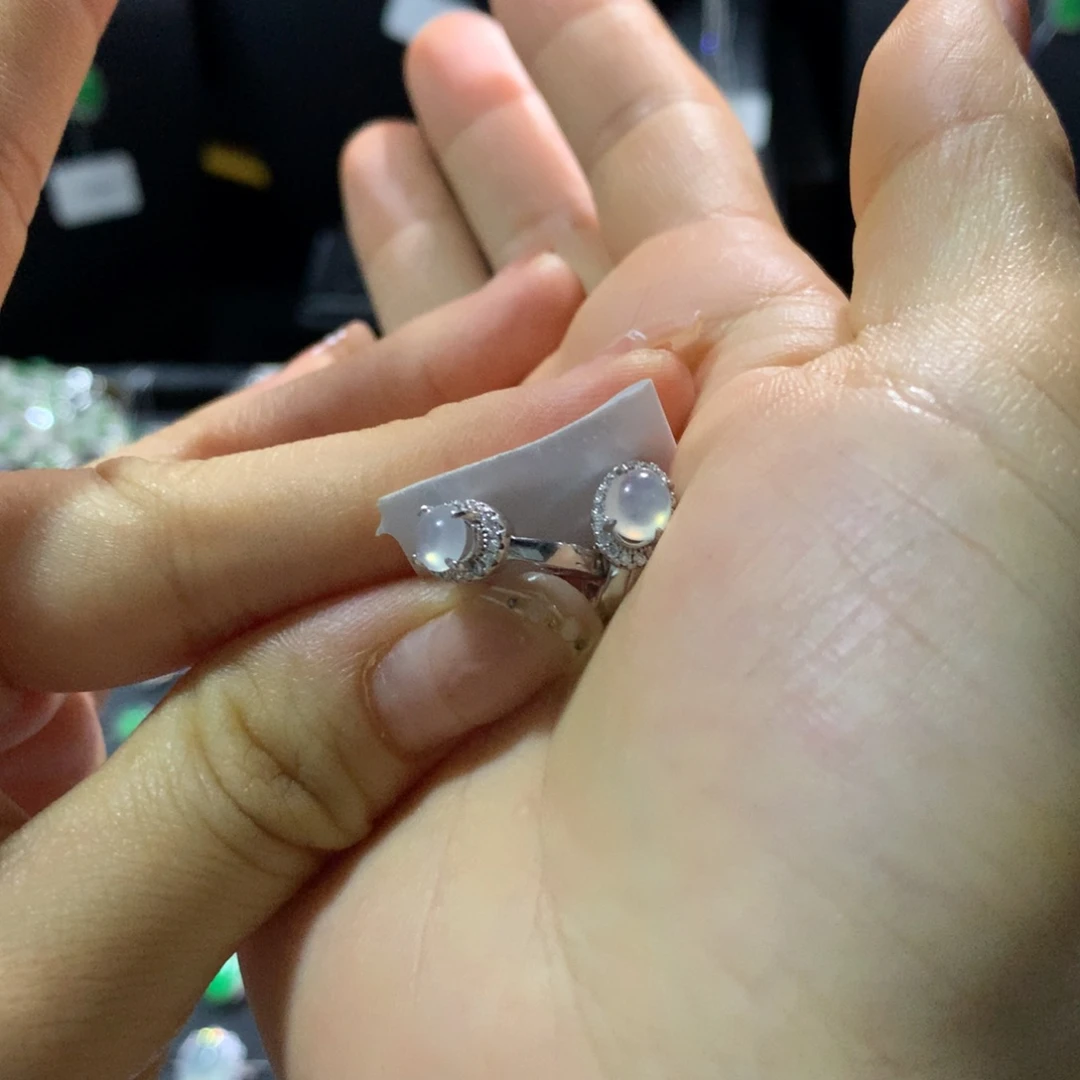 翡翠戒指银S925镶嵌安*耳钉