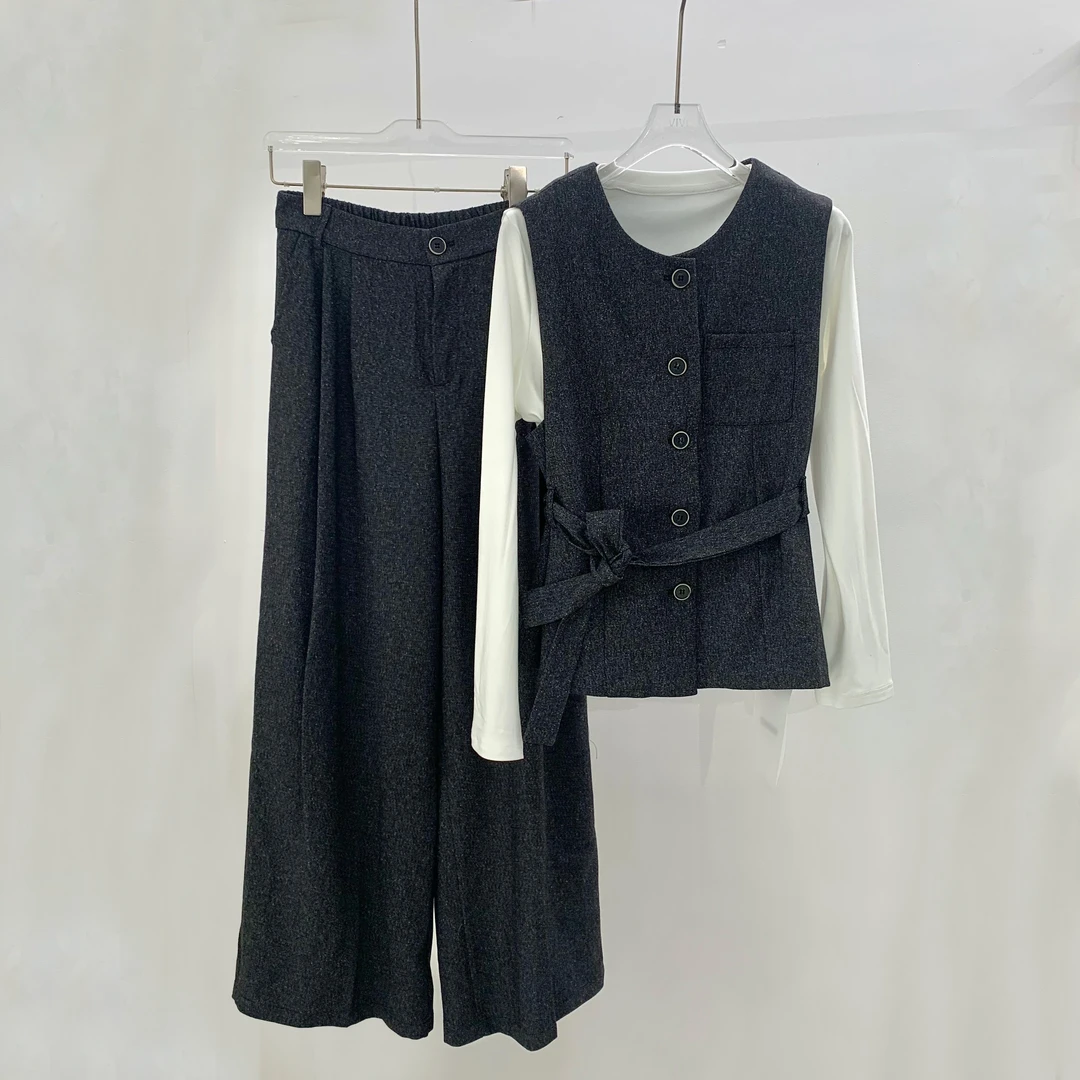 DEZI宝藏衣橱腰带款背心加打底加长裤三件套女套装LS86172066