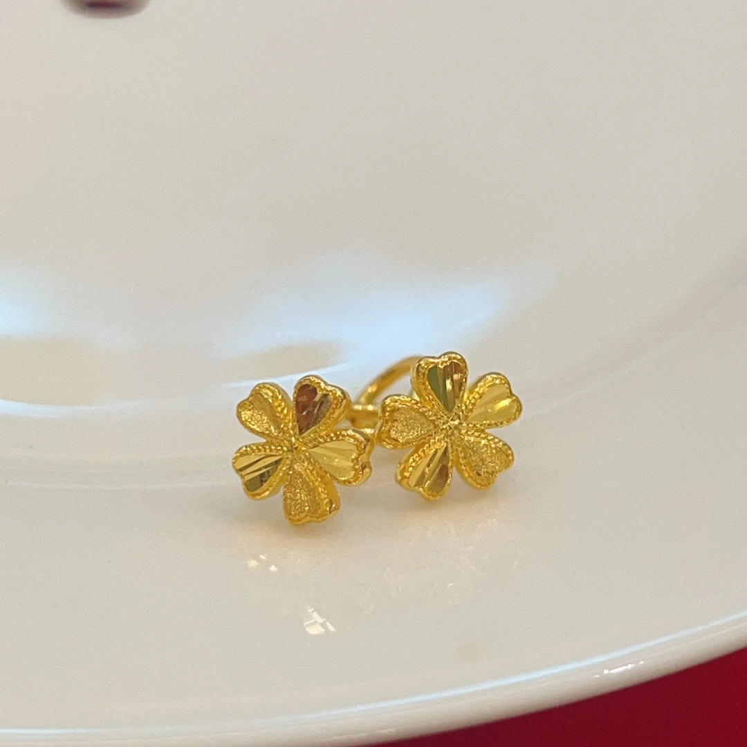 足金黄金花花耳钉甜美清新百搭耳钉抖音基地质检发货