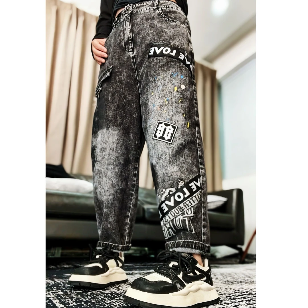 松紧腰牛仔裤潮流酷炫宽松个性时尚设计新款女