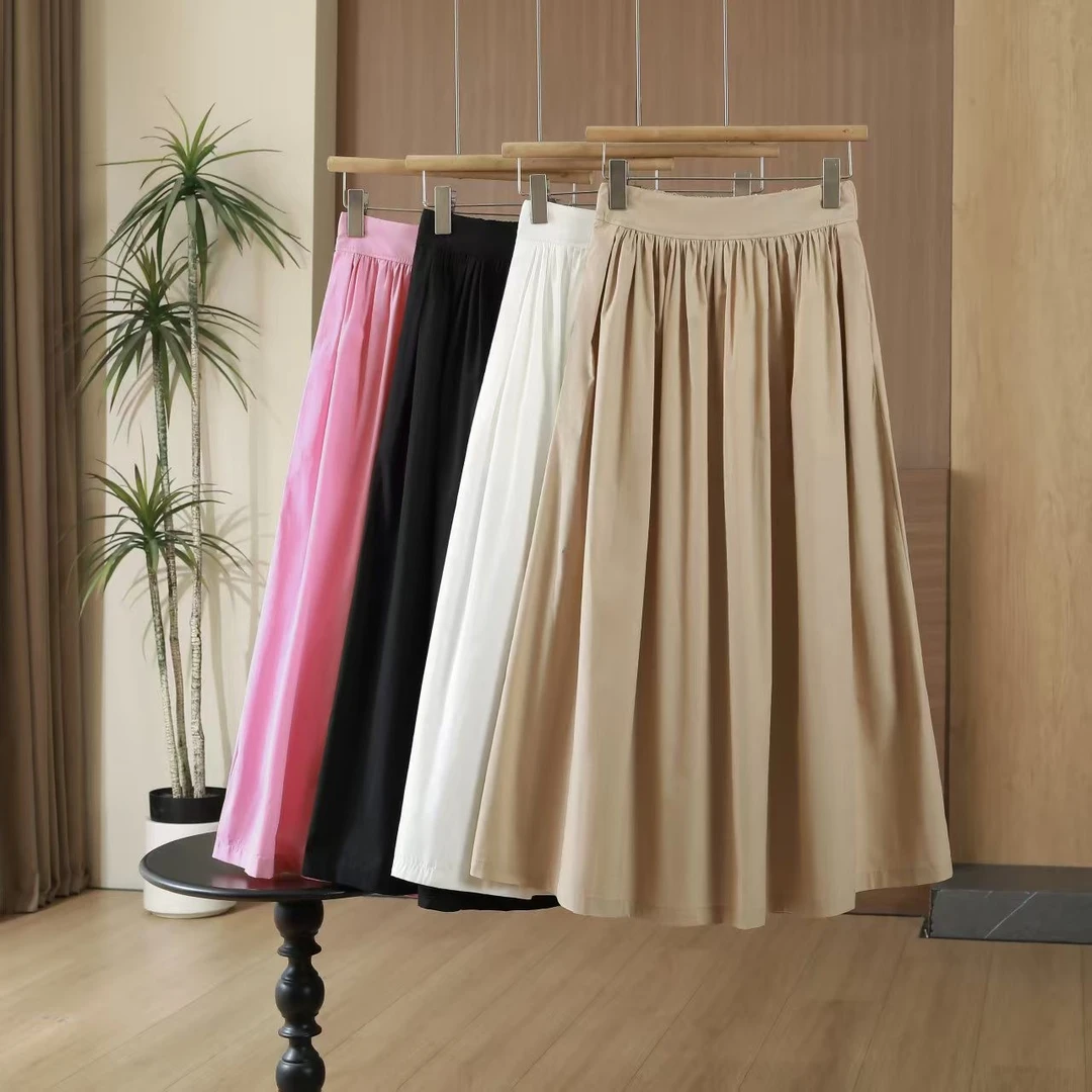 春夏季新款纯棉韩版A字裙高腰百搭休闲时尚收腰宽松长裙半身裙女