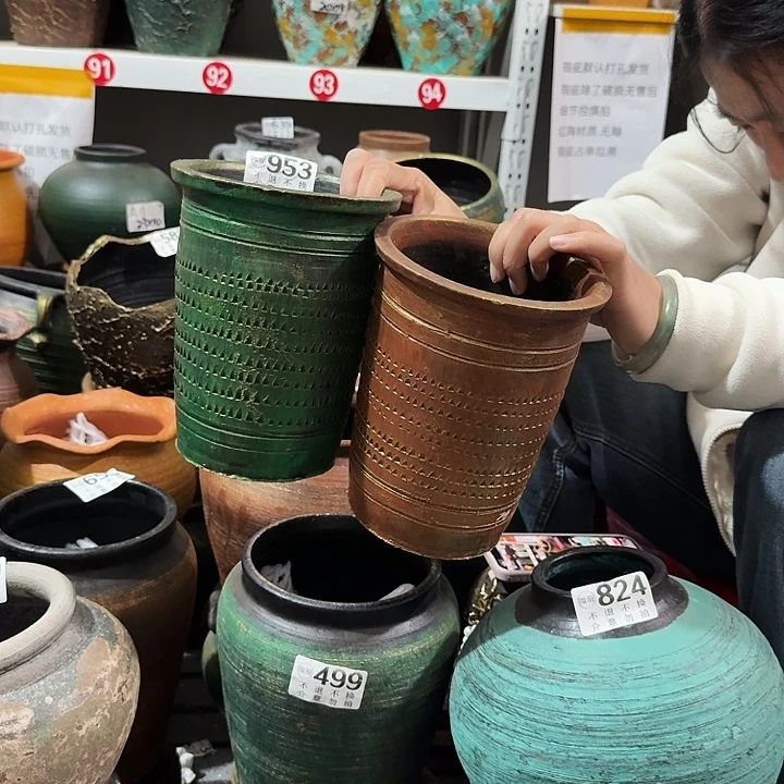 瑕疵金绿直筒一对953高度19口径15