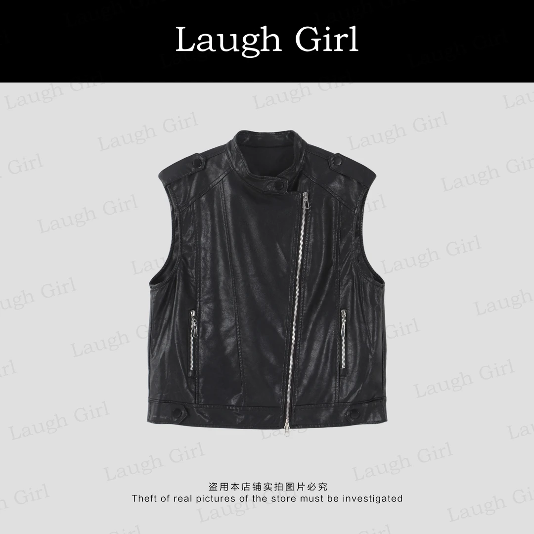 楚楚君 Laugh girl秀场同款【劲旅马甲】显气质韩版皮马甲 JL53286J
