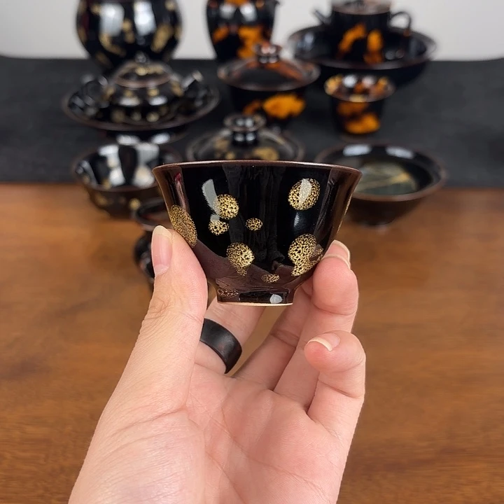 瓷点彩鹧鸪斑撇口小客杯