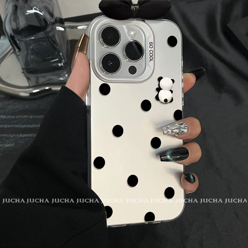波点熊猫适用苹果16promax手机壳春节防摔VIVO红米高端华为OPPO