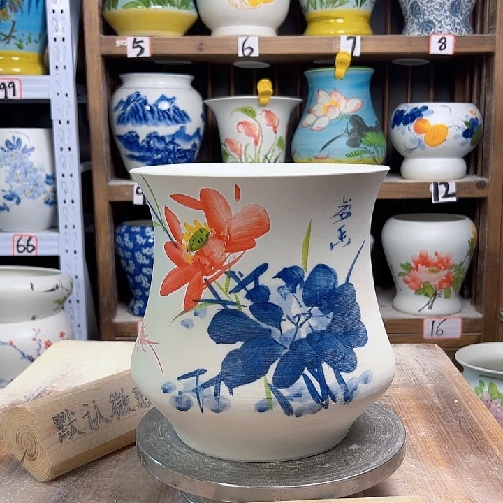 陶小蛮腰红荷花新款陶瓷陶瓷陶瓷