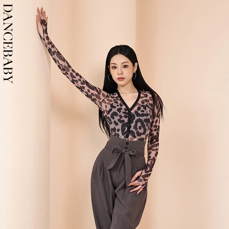 DANCEBABY拉丁舞上衣连体练功服形体训练服装女舞衣性感网纱YS424