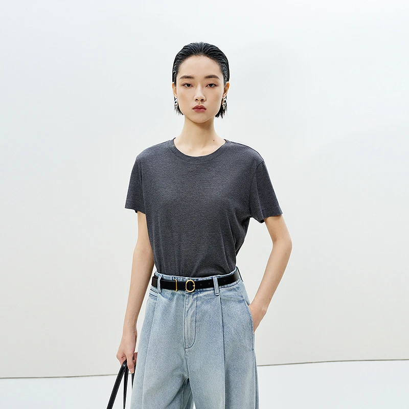 【商场同款】LESS2025春凉感上衣圆领纯色休闲短袖T恤2P2111250