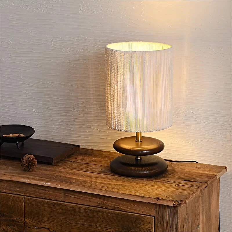 侘寂风实木台灯日式复古卧室床头氛围灯具设计师书房白蜡木装饰灯