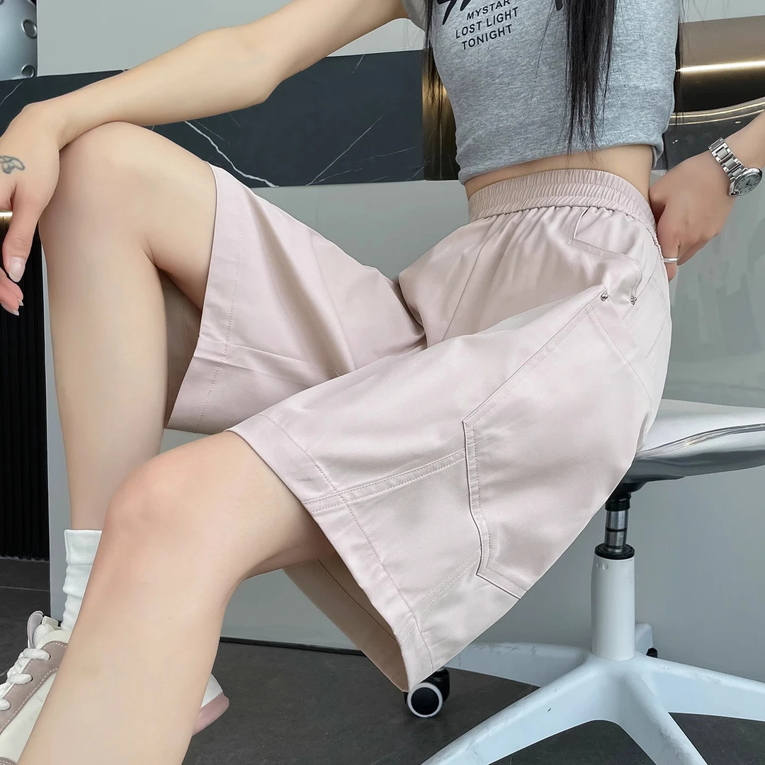 粉色速干五分裤女2025夏季新款显瘦显腿长休闲小个子直筒阔腿短裤