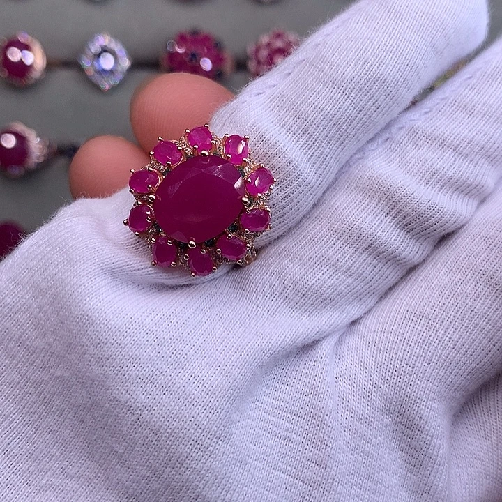 戒指红宝石银S925镶嵌