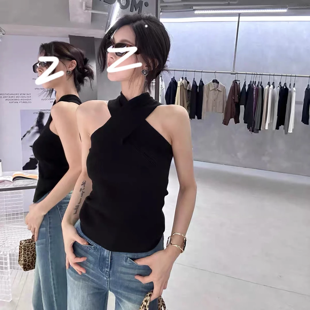 Toffee studios多穿修身黑色针织背心吊带时尚辣妹短款小众上衣女