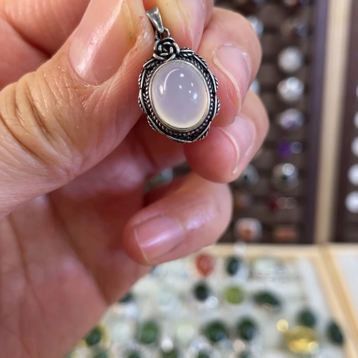 蛇纹石玉戒指银S925镶嵌