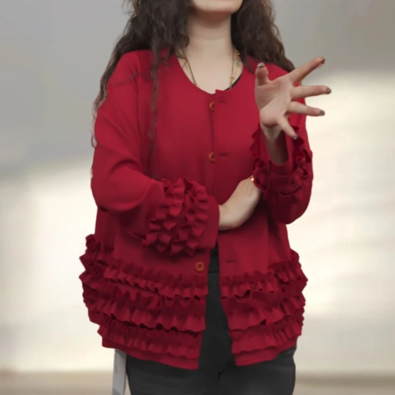 轻奢拼接下摆木耳边外套女2025早秋新款时尚洋气单排多扣开衫上衣