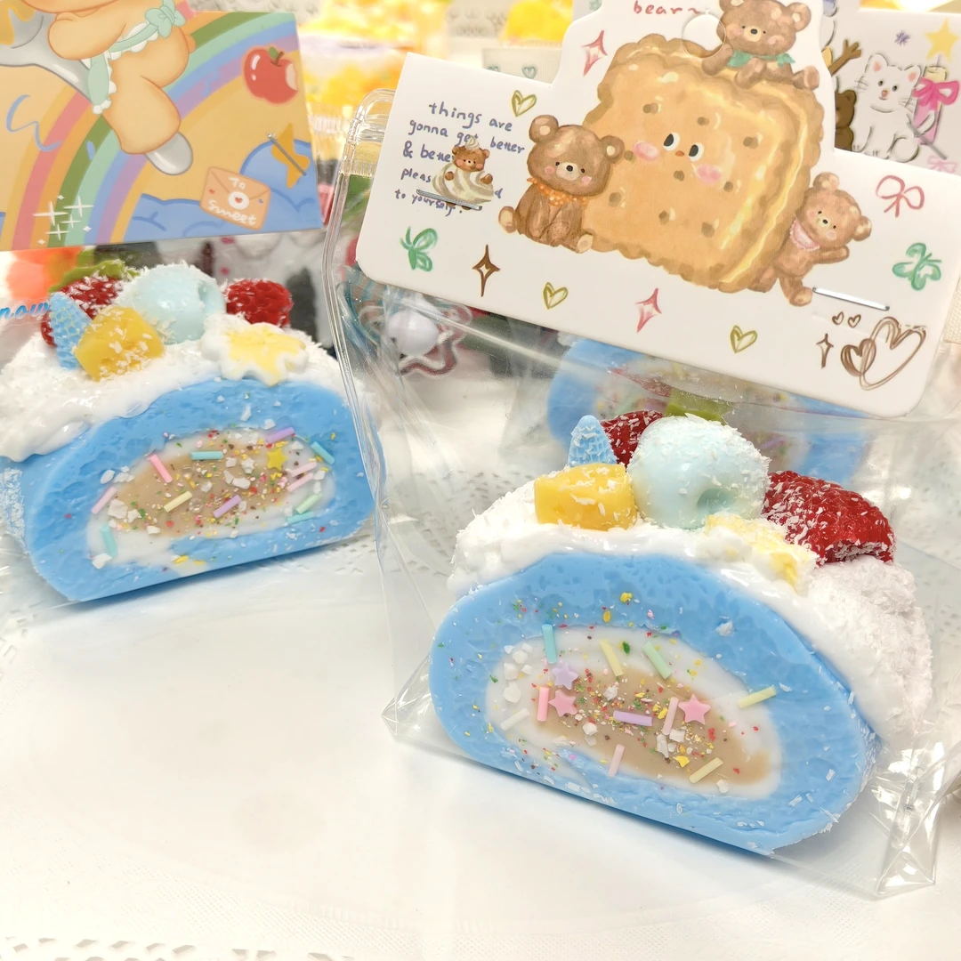 海滨之恋瑞士卷蓝色系雪花奶油泥手感食品级硅胶解压玩具捏捏乐