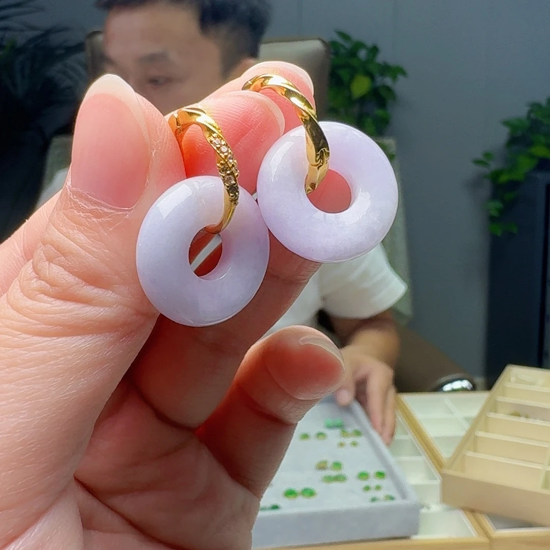 翡翠银S925镶嵌耳饰天然