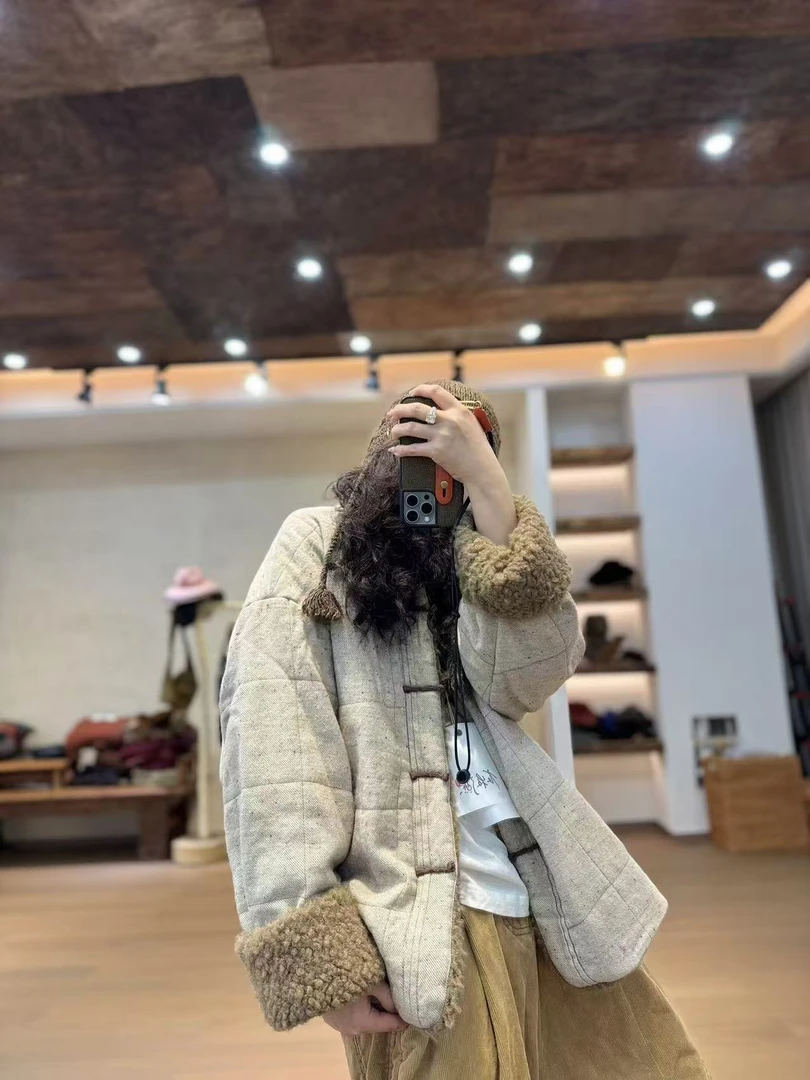 忆古朴拙衣牧羊点子纱手工盘扣立领棉服棉衣