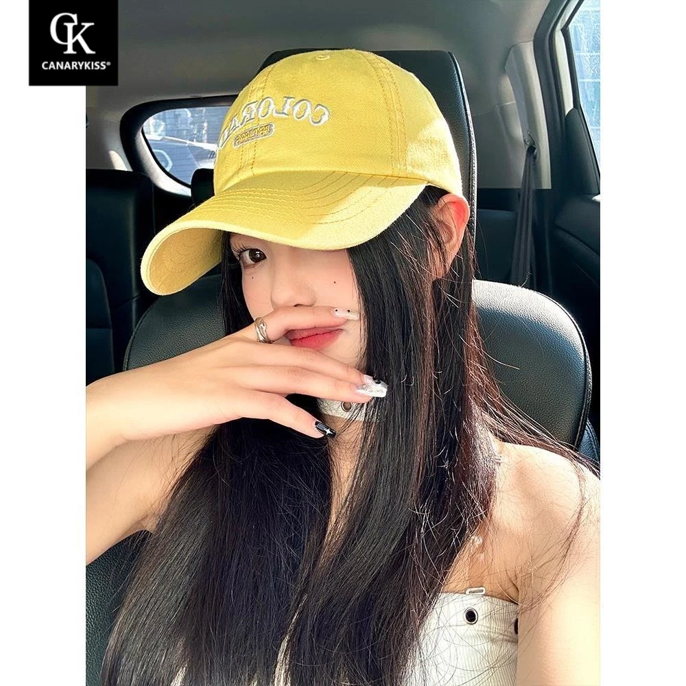 CanaryKiss美式黄色字母刺绣棒球帽女宽檐大脸显脸小百搭鸭舌帽子