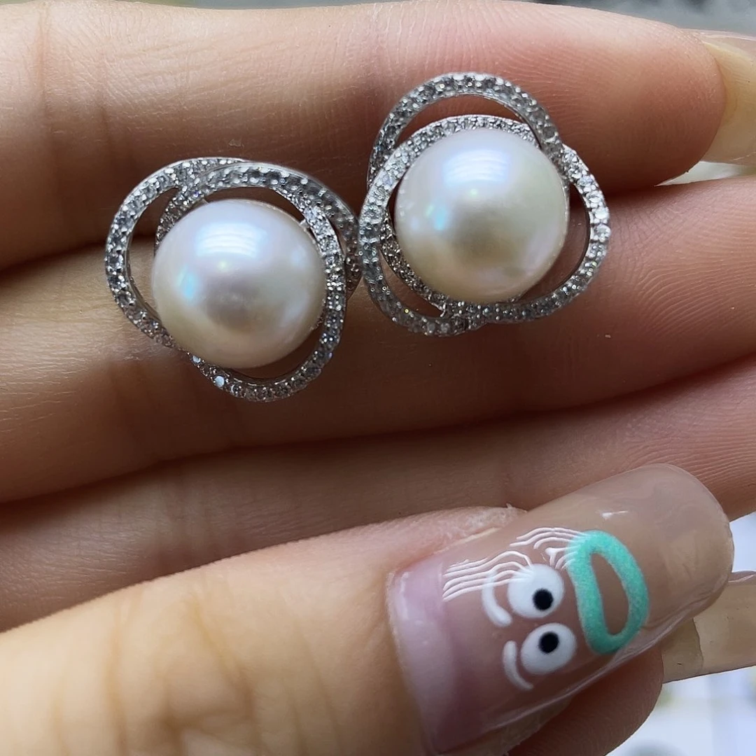 银S925镶嵌淡水珍珠耳饰