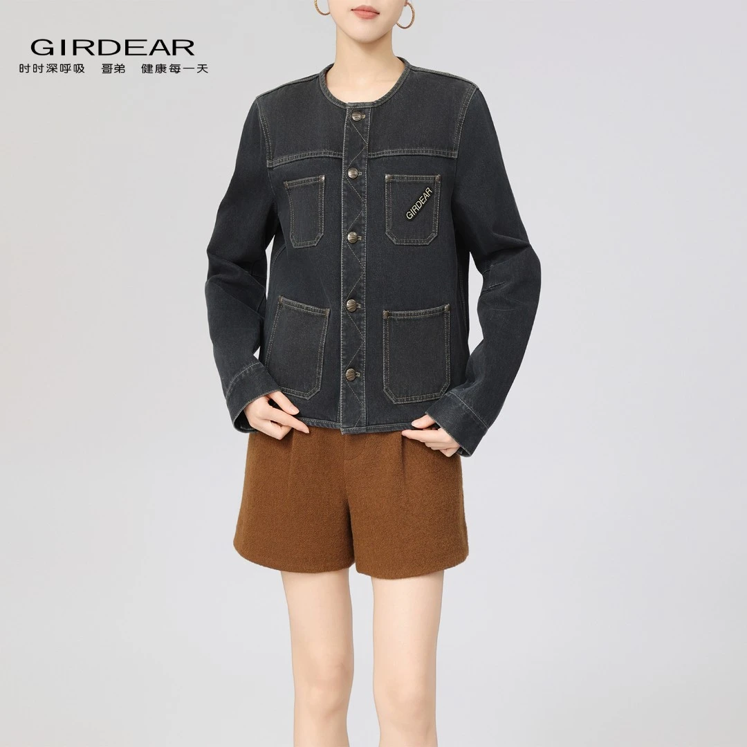 GIRDEAR/哥弟新款小香风开衫外套水洗气质百搭春季牛仔上衣140008