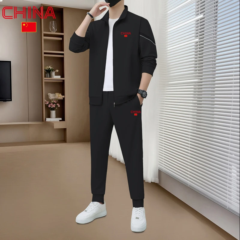 国货品牌运动休闲套装男士春秋季长袖长裤外套三件套跑步健身一套