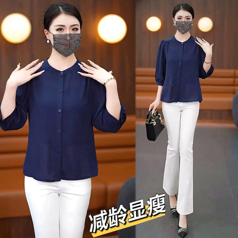 【9个颜色】春夏薄款七分袖冰丝衬衫大码宽松显瘦遮肚中袖防晒开衫