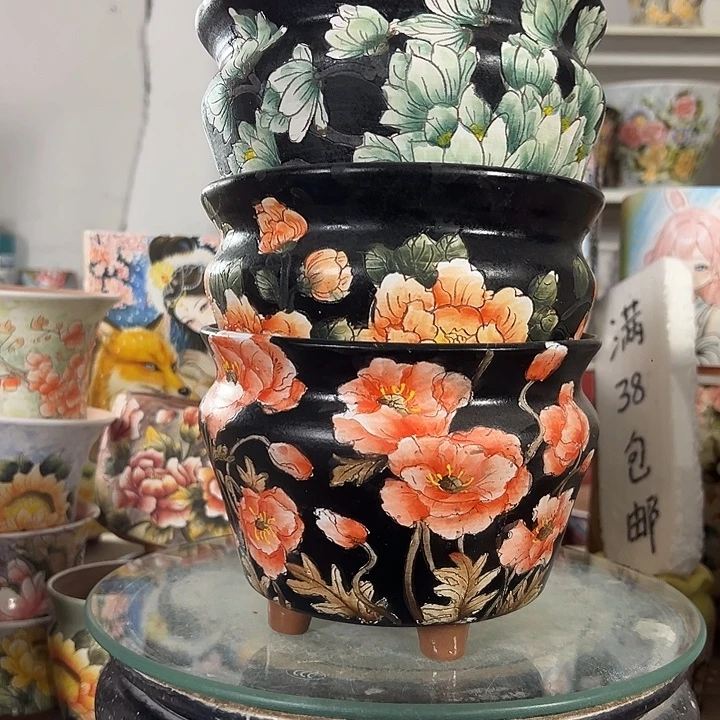 琼***姐满38包邮景德镇手绘花盆