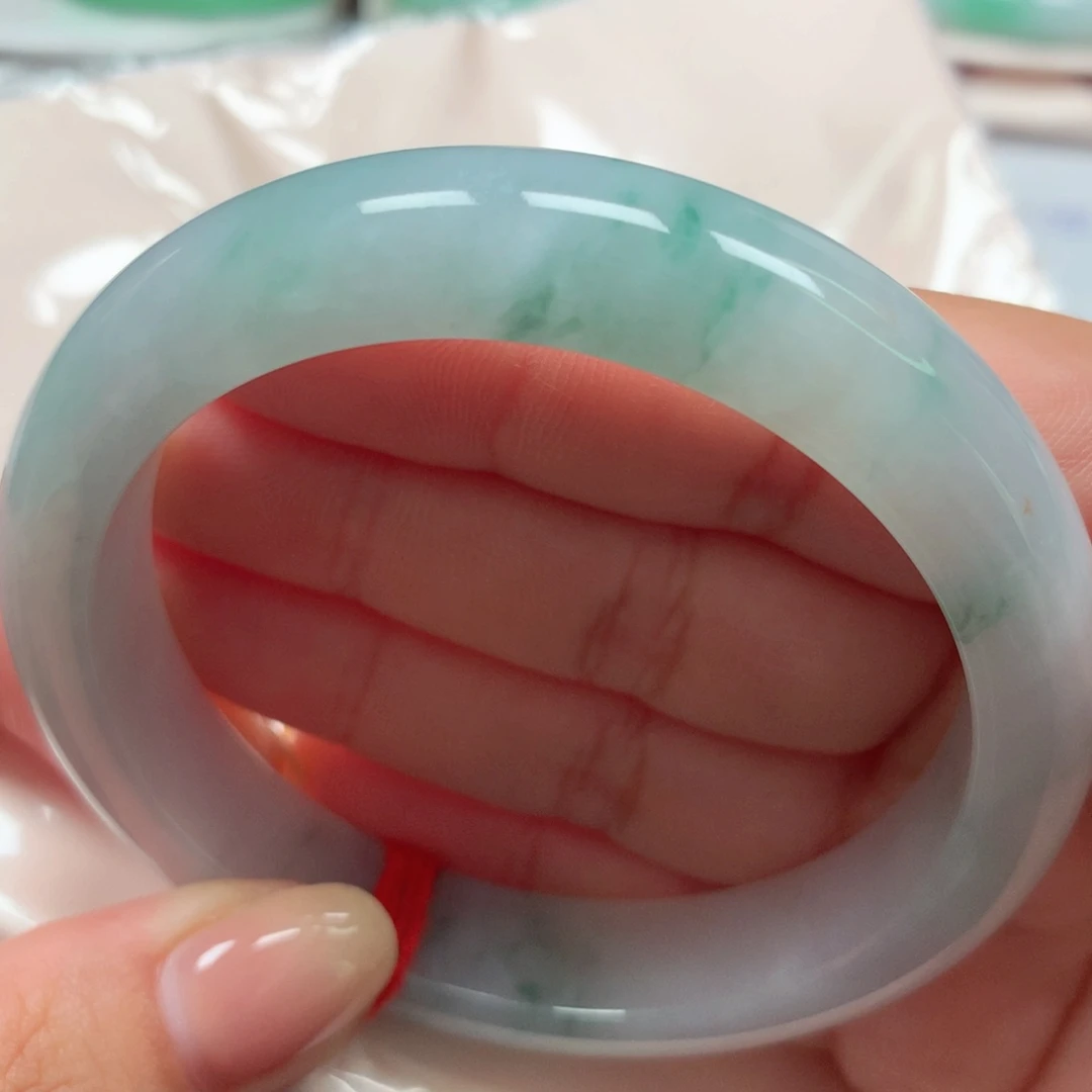 翡翠未镶嵌手镯6冰胶蓝花洒金