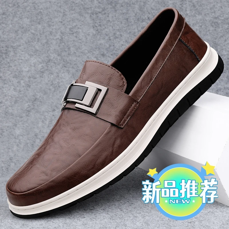 夏季透气豆豆鞋男士皮鞋男2025新款软底百搭鞋子爆款一脚蹬休闲鞋