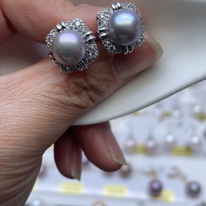 淡水珍珠耳饰银S925镶嵌