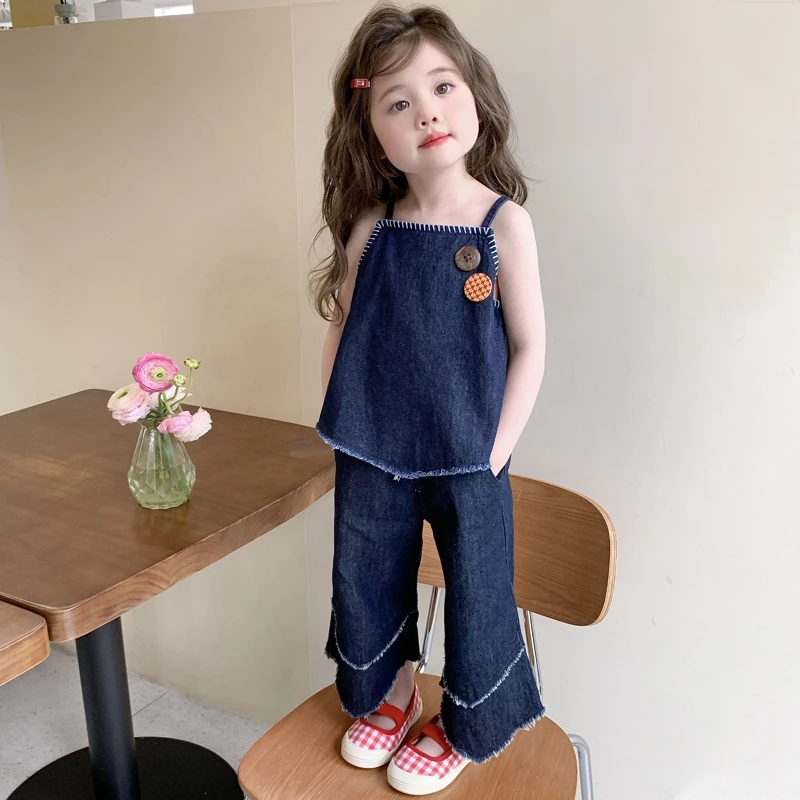 女童夏季牛仔吊带套装2025新款洋气时髦韩系儿童女宝夏装两件套