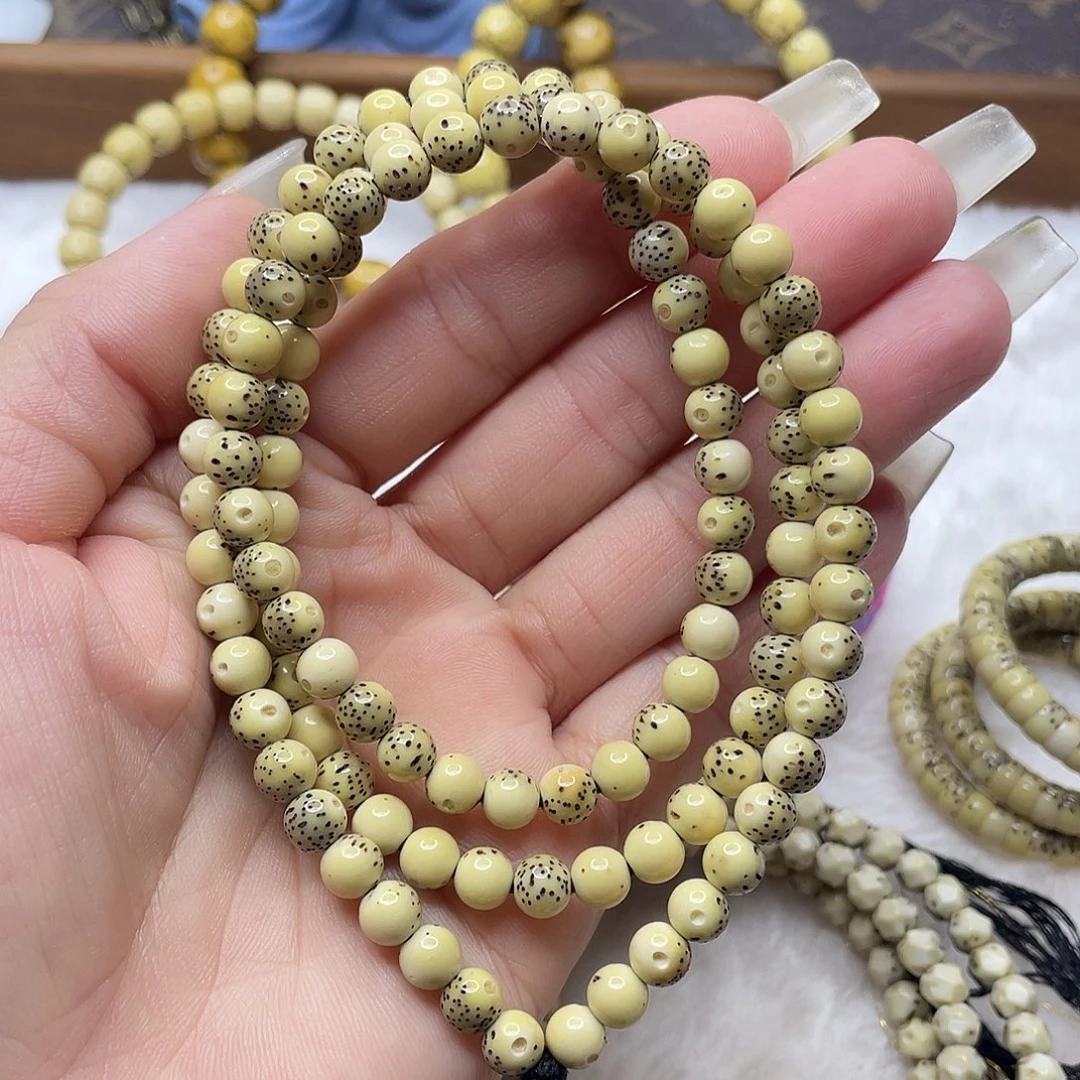 星月菩提吊坠石玉料瓷白绿通体圆珠108卡6