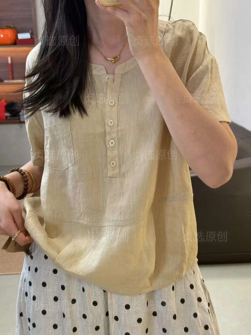 25692-夏季新款短袖衬衫文艺休闲宽松显瘦外穿百搭上衣