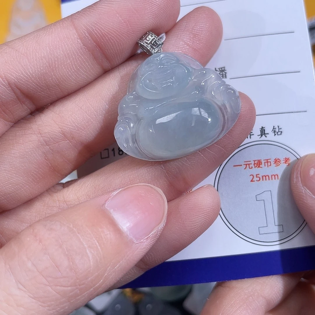 翡翠挂件18K金镶嵌佛公
