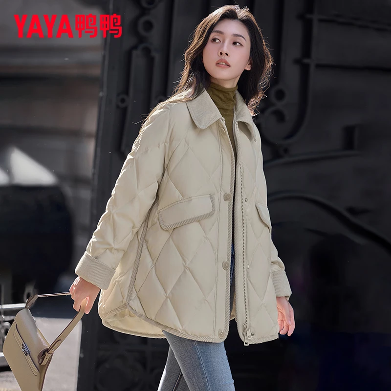 YAYA/鸭鸭短款羽绒服女2025年女士百搭休闲时尚秋冬保暖轻薄外套