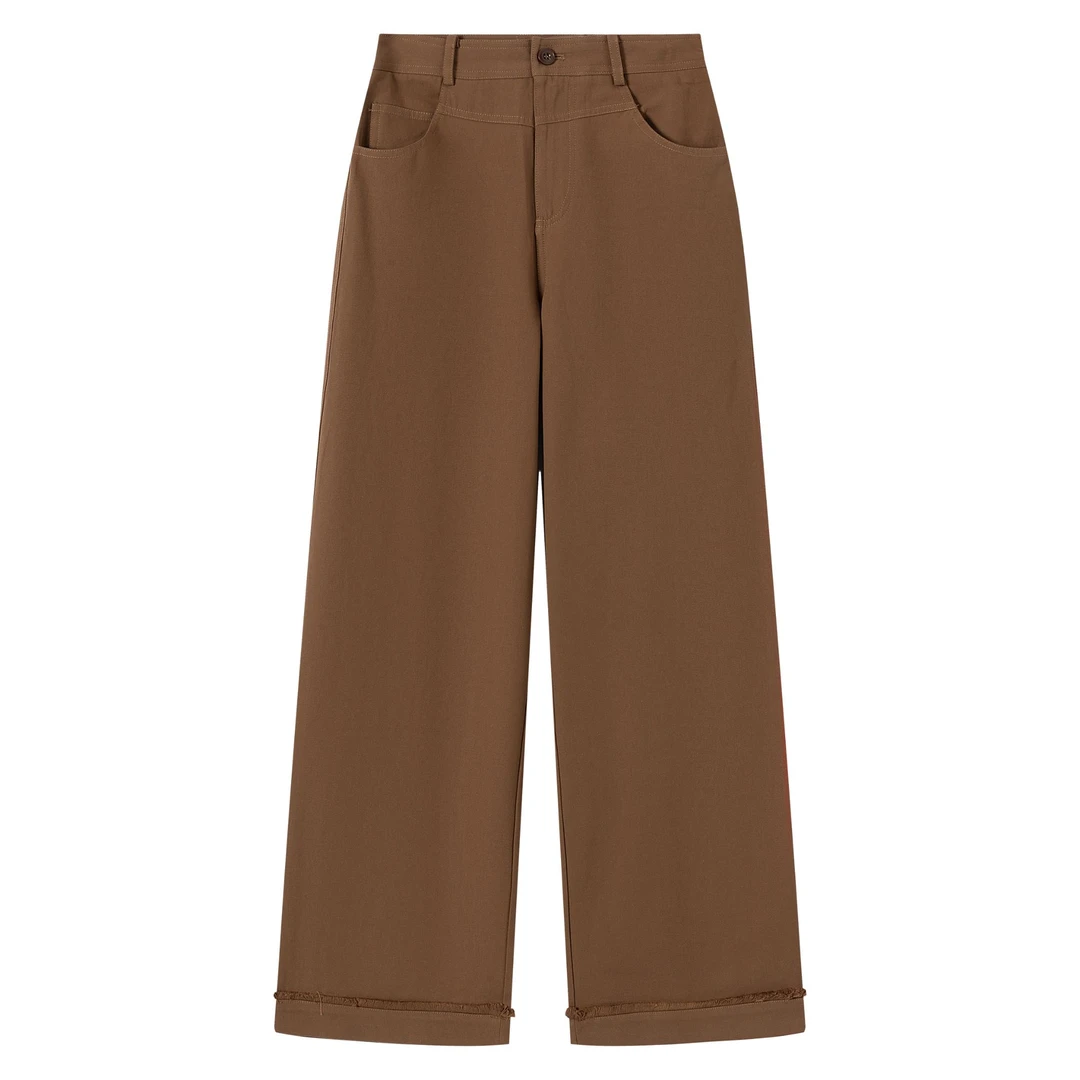 R-HER【麦浪直筒】夏季新款老钱风松弛感女装舒适时尚百搭咖色长裤