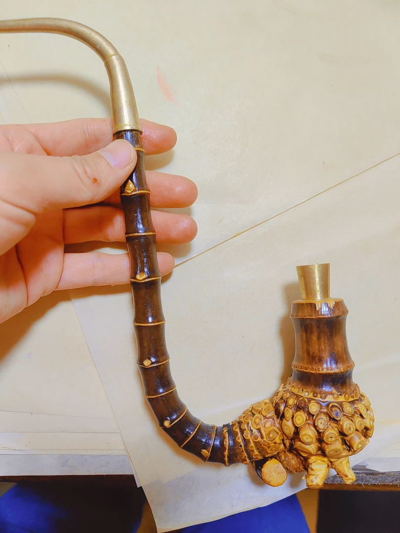 贵州传统烟杆黑竹自弯密接排节正大一弯老巴斗20多公分