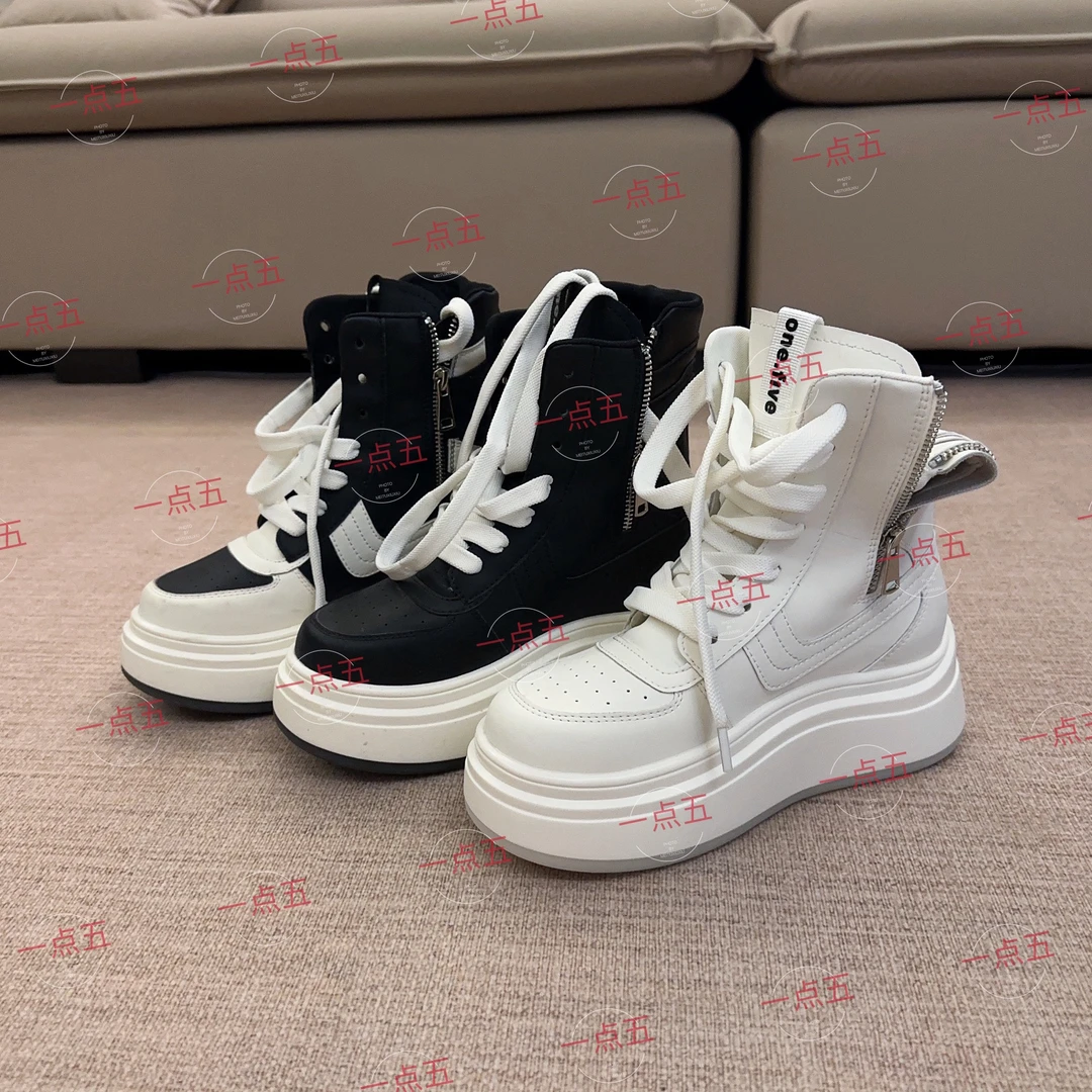隐形增高15CM女士高帮休闲鞋真皮系带定制款