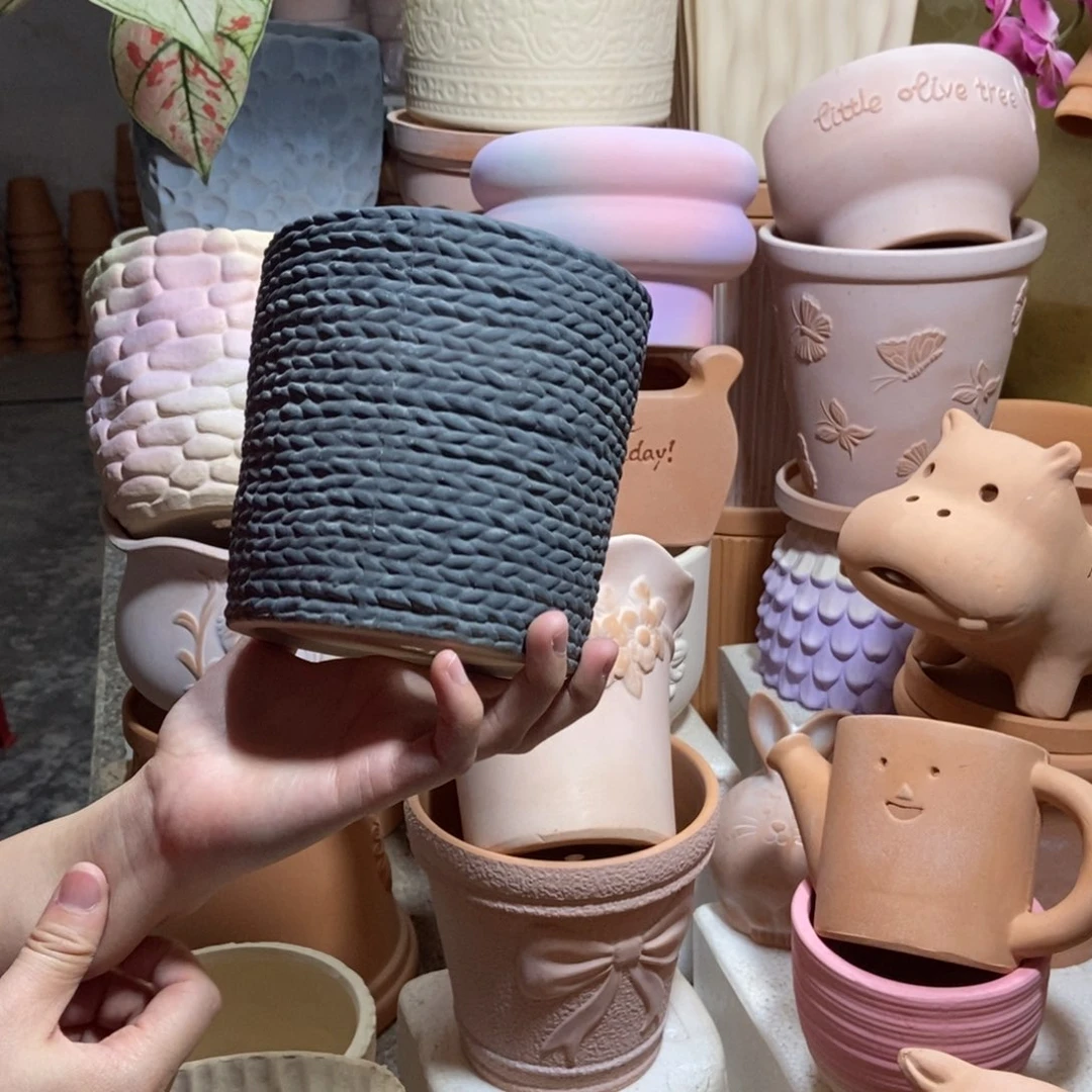 14×13黑色麻绳盆 粗陶1个