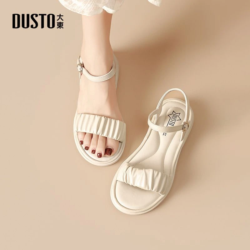 大东一字带凉鞋女鞋2025夏季新款百搭透气优平底低跟一字扣鞋0231
